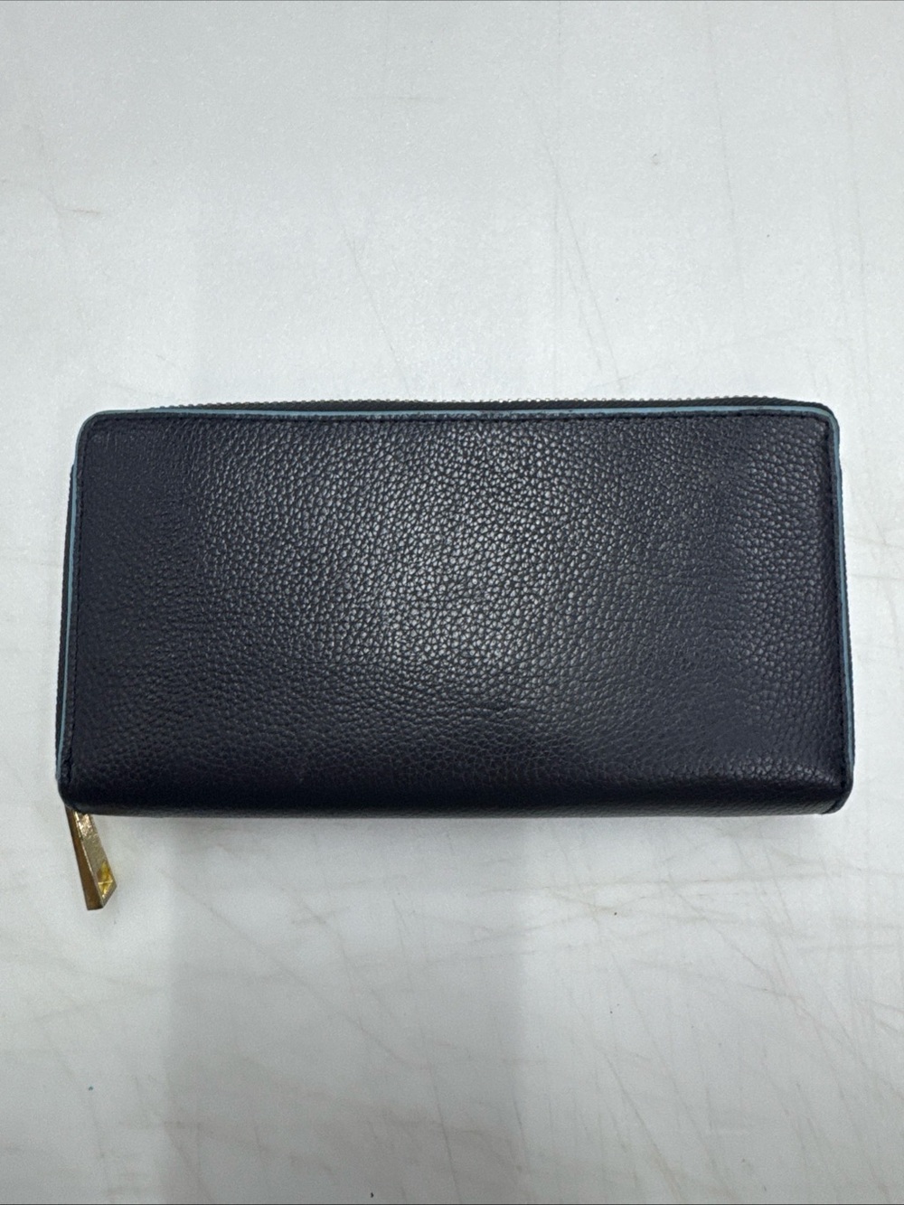 Estee Lauder Zippered Wallet Clutch Black with Light Blue Piping
